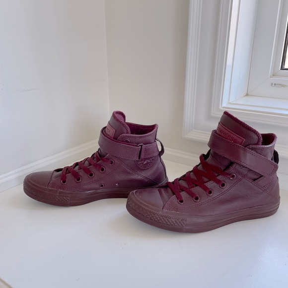 CONVERSE All Star wine leather hi tops with strap - Picture 3 of 7